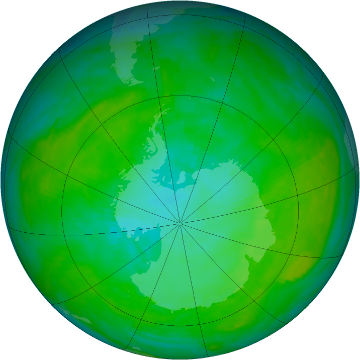 Antarctic ozone map for 09 January 1992